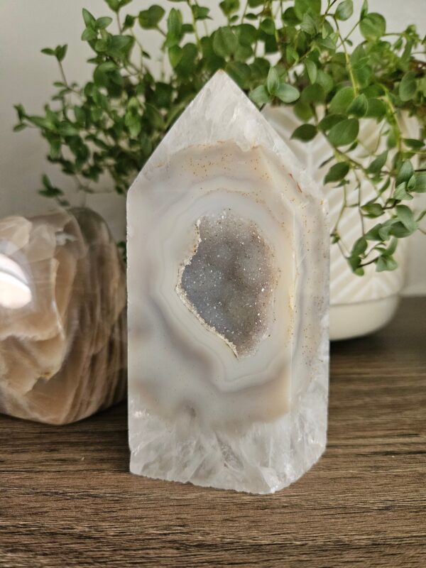 Polished Druzy Agate Tower: Banded Crystal Decor, Brazilian Crystals - Image 3