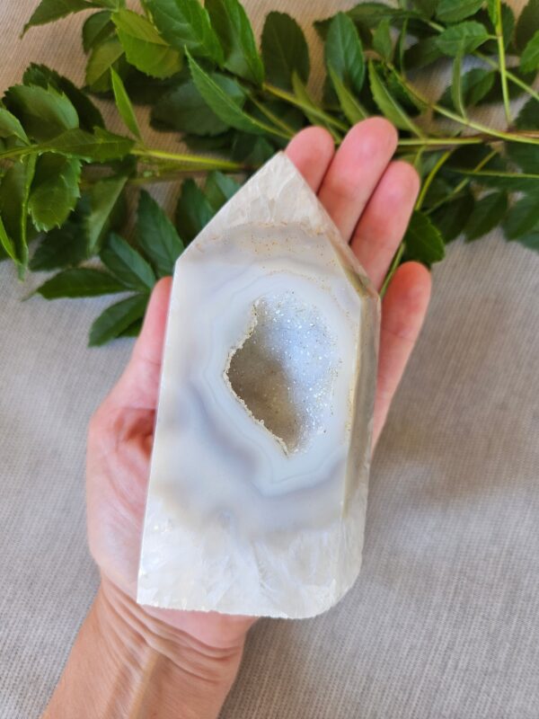 Polished Druzy Agate Tower: Banded Crystal Decor, Brazilian Crystals