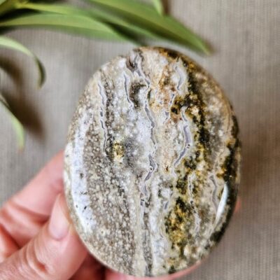 Polished Ocean Jasper Palm Stone: Madagascar Crystal (4.1 oz)
