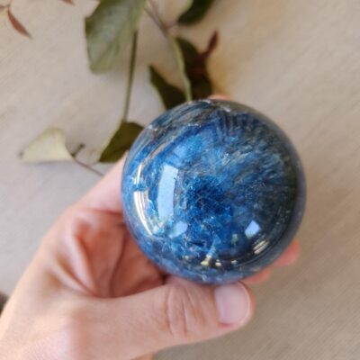 Polished Blue Apatite Sphere: Flashy Crystal Healing Stone