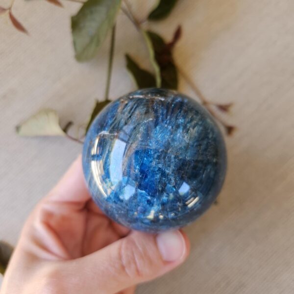 Polished Blue Apatite Sphere: Flashy Crystal Healing Stone - Image 4