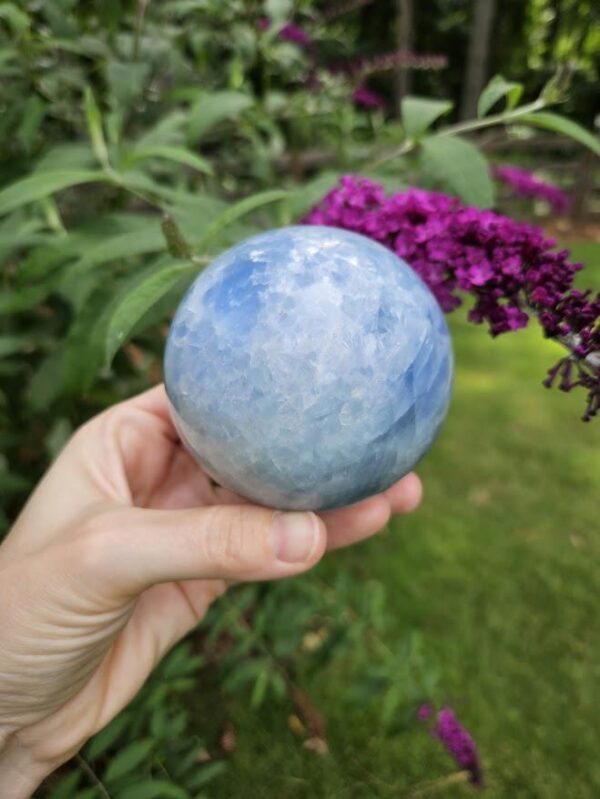 Polished Blue Calcite Sphere: Madagascar Crystal for Peace - Image 8