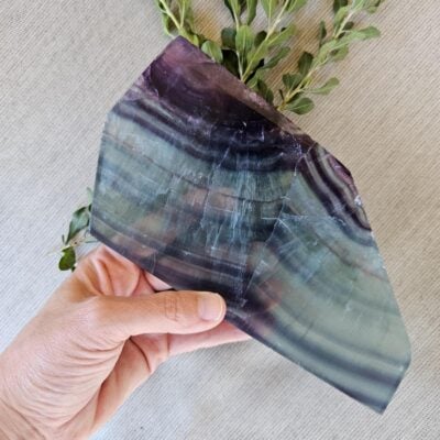 Polished Rainbow Fluorite Slice: Large Crystal Slab, Home Decor