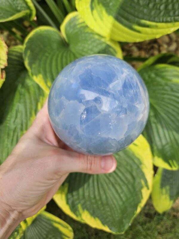 Polished Blue Calcite Sphere: Madagascar Crystal for Peace - Image 3