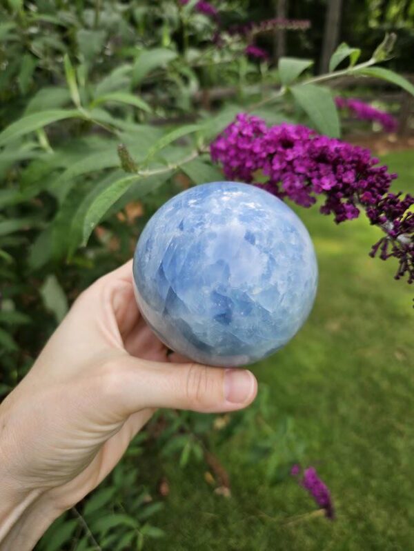 Polished Blue Calcite Sphere: Madagascar Crystal for Peace - Image 7