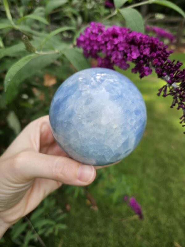 Polished Blue Calcite Sphere: Madagascar Crystal for Peace - Image 5