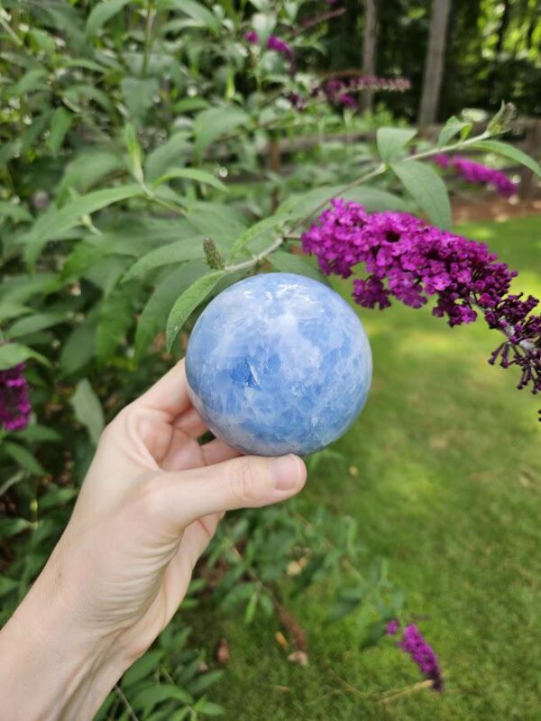 Polished Blue Calcite Sphere: Madagascar Crystal for Peace - Image 10