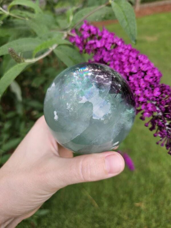Quality Rainbow Fluorite Sphere: Polished Crystal Home Decor, 3-inch - Image 7