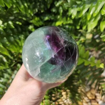 Quality Rainbow Fluorite Sphere: Polished Crystal Home Decor, 3-inch