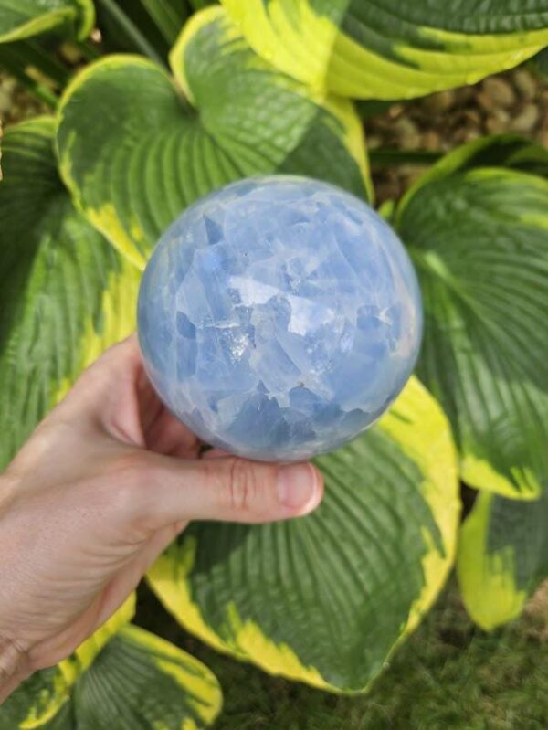 Polished Blue Calcite Sphere: Madagascar Crystal for Peace - Image 2