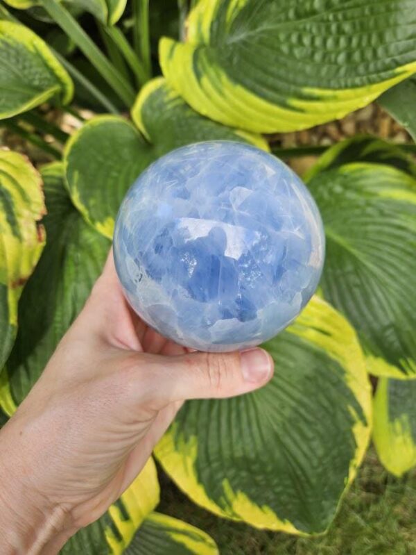 Polished Blue Calcite Sphere: Madagascar Crystal for Peace - Image 6