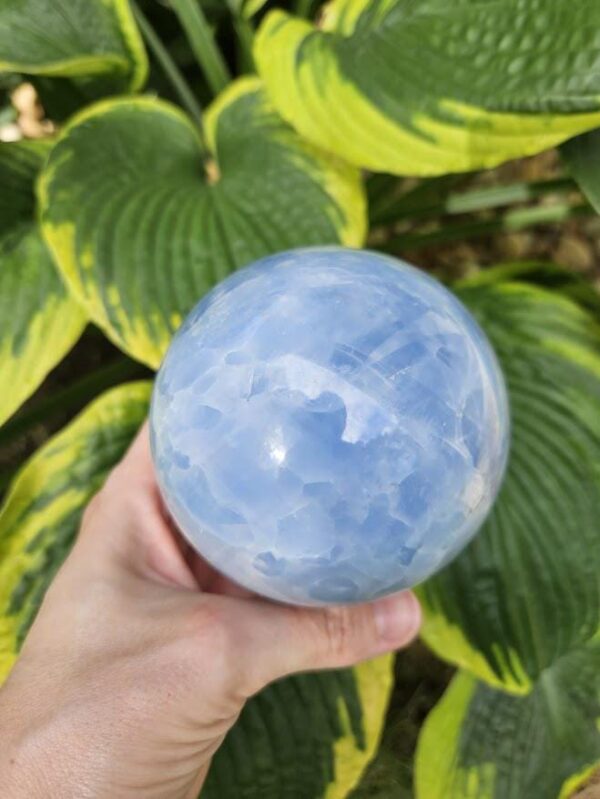 Polished Blue Calcite Sphere: Madagascar Crystal for Peace - Image 8
