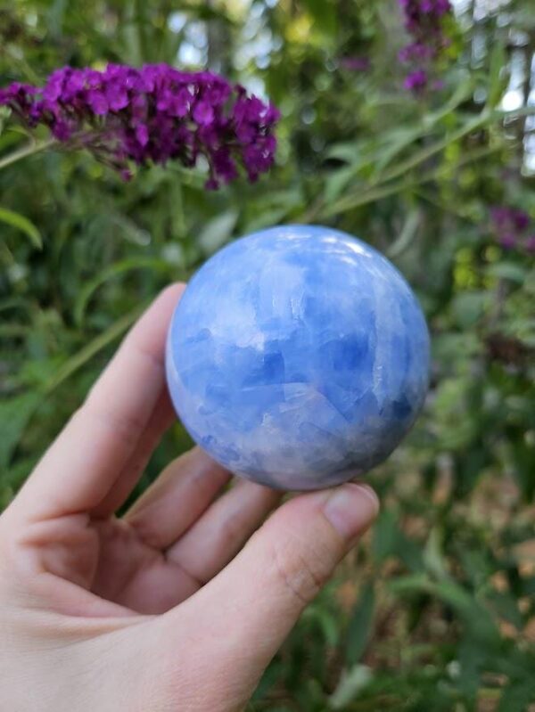 Polished Blue Calcite Sphere: Madagascar Crystal for Peace - Image 2