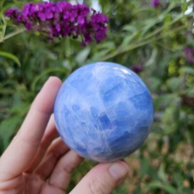 Polished Blue Calcite Sphere: Madagascar Crystal for Peace