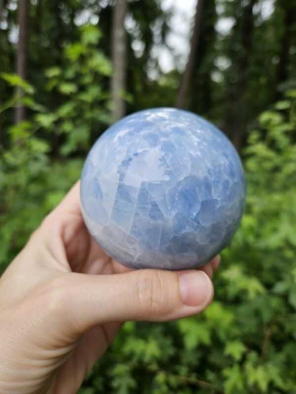 Polished Blue Calcite Sphere: Madagascar Crystal for Peace - Image 5