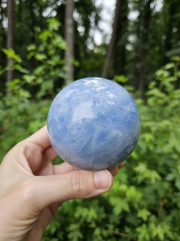 Polished Blue Calcite Sphere: Madagascar Crystal for Peace - Image 8
