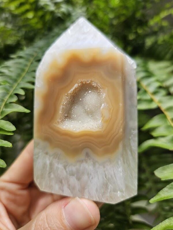 Druzy Agate Tower: Raw & Polished Crystal Point, Brazilian Crystals - Image 9