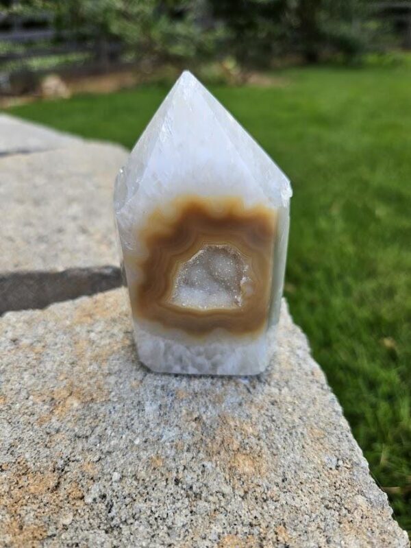 Druzy Agate Tower: Raw & Polished Crystal Point, Brazilian Crystals - Image 4