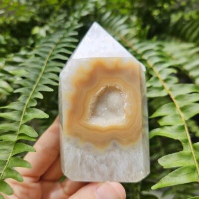Druzy Agate Tower: Raw & Polished Crystal Point, Brazilian Crystals
