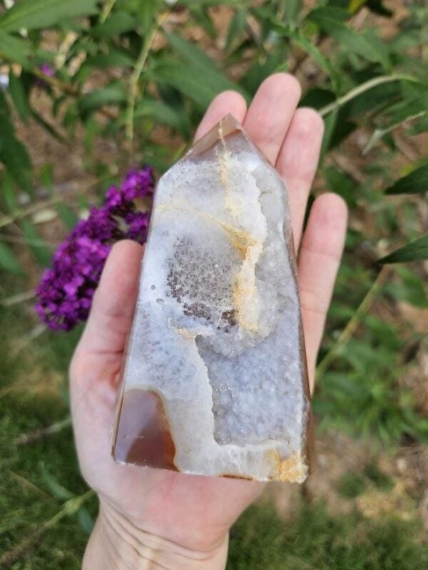 Druzy Agate Tower: Raw & Polished Crystal Point - 4.5", Brazilian Crystals - Image 4