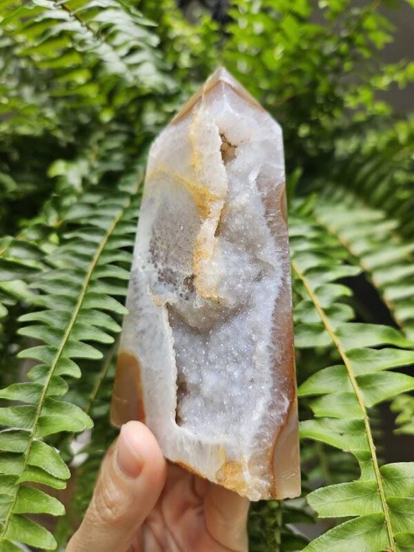 Druzy Agate Tower: Raw & Polished Crystal Point - 4.5", Brazilian Crystals - Image 8