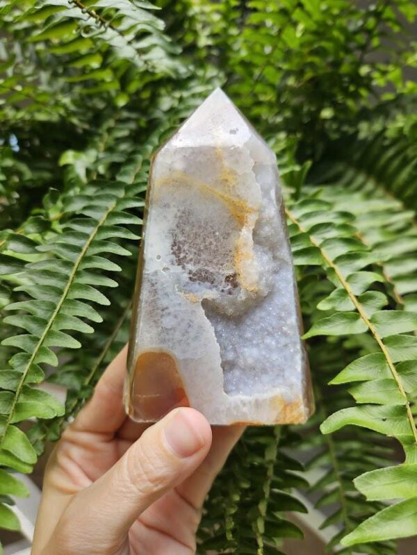 Druzy Agate Tower: Raw & Polished Crystal Point - 4.5", Brazilian Crystals - Image 3