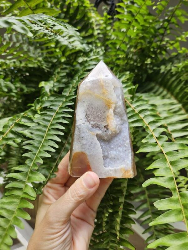 Druzy Agate Tower: Raw & Polished Crystal Point - 4.5", Brazilian Crystals - Image 9