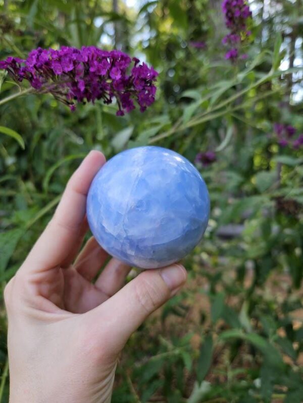 Polished Blue Calcite Sphere: Madagascar Crystal for Peace - Image 6