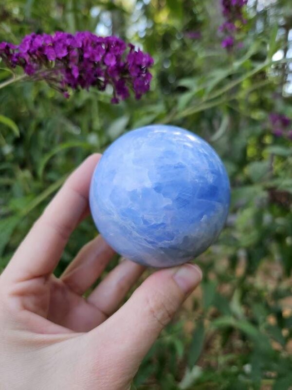 Polished Blue Calcite Sphere: Madagascar Crystal for Peace - Image 8