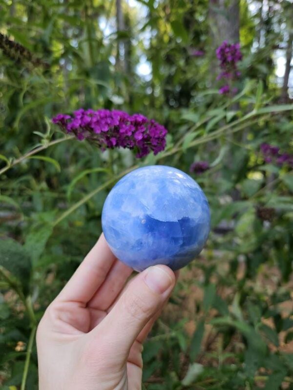 Polished Blue Calcite Sphere: Madagascar Crystal for Peace - Image 10