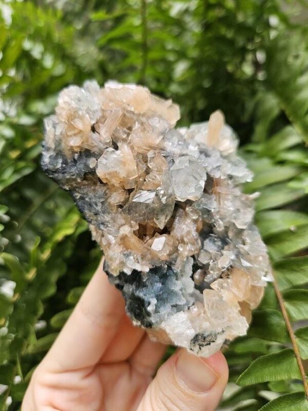 Quality Apophyllite Crystal Cluster: Peach Stilbite & Blue Chalcedony, Nashik, India - Image 4