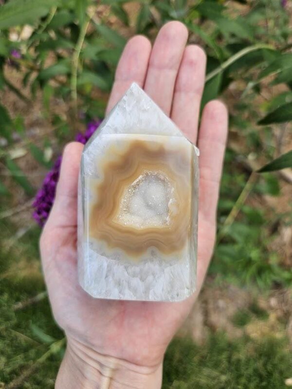 Druzy Agate Tower: Raw & Polished Crystal Point, Brazilian Crystals - Image 2