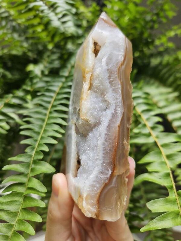 Druzy Agate Tower: Raw & Polished Crystal Point - 4.5", Brazilian Crystals - Image 7