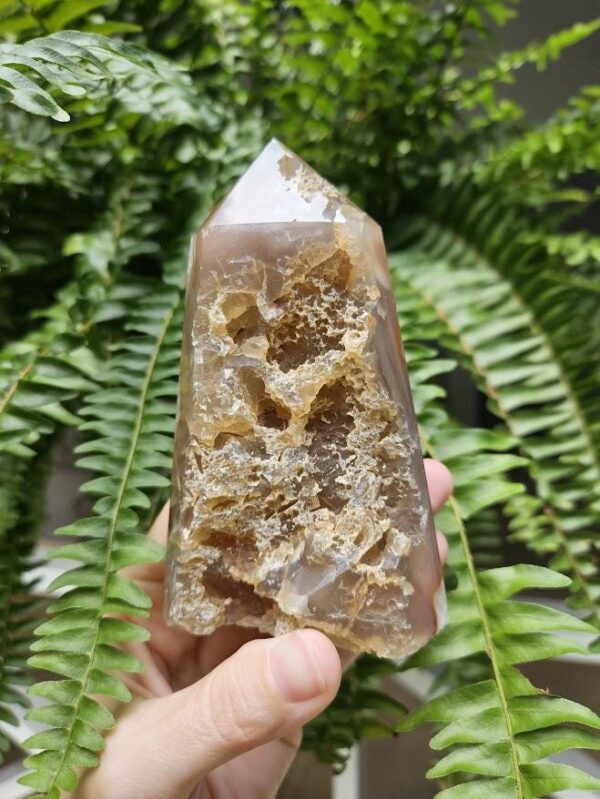 Druzy Agate Tower: Raw & Polished Crystal Point - 4.5", Brazilian Crystals - Image 6