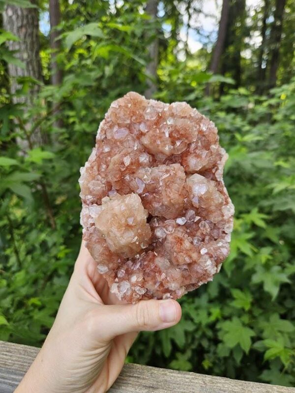 Rare! Quality Peach Stilbite Apophyllite Crystal Cluster: Raw Red Hematite Crystal, Nashik, India - Image 3
