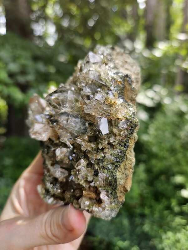 Raw Epidote Quartz Crystal Cluster: Forest Quartz from Turkey - Image 10