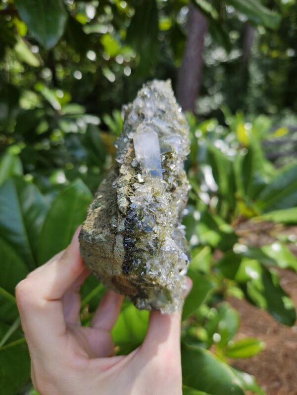 Forest Quartz Crystal Cluster: Raw Epidote & Clear Quartz from Turkey - Image 9