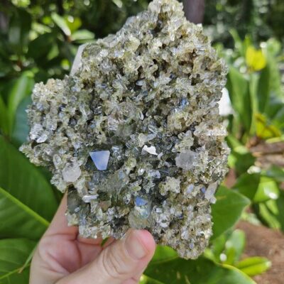 Forest Quartz Crystal Cluster: Raw Epidote & Clear Quartz from Turkey