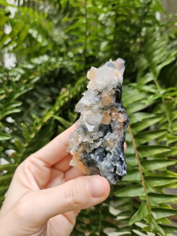 Quality Apophyllite Crystal Cluster: Peach Stilbite & Blue Chalcedony, Nashik, India - Image 6