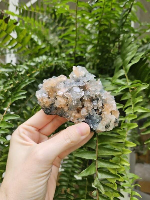 Quality Apophyllite Crystal Cluster: Peach Stilbite & Blue Chalcedony, Nashik, India - Image 9
