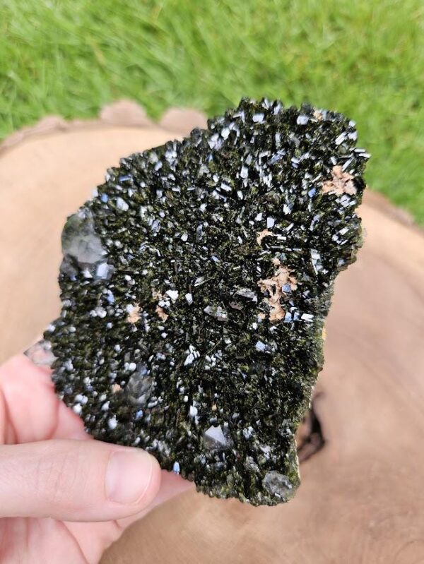 Forest Quartz Crystal: Raw Epidote & Clear Quartz Cluster - Image 8