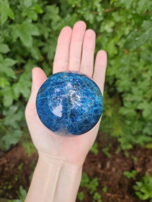 Blue Apatite Sphere: Polished Crystal Ball, Third Eye Chakra Stone - Image 3