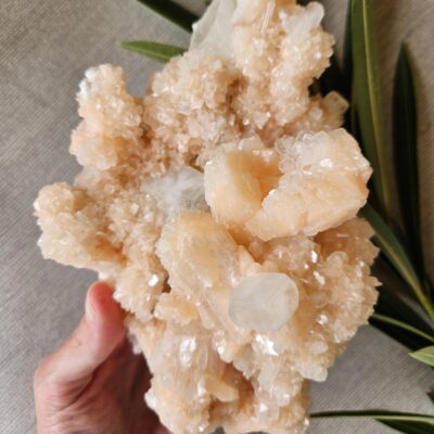 Quality Peach Stilbite & Green Apophyllite Cluster: Natural Zeolite Crystal, India