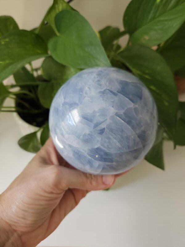 4 Inch Polished Blue Calcite Sphere: Madagascar Crystal, Calming and Inner Peace - Image 2