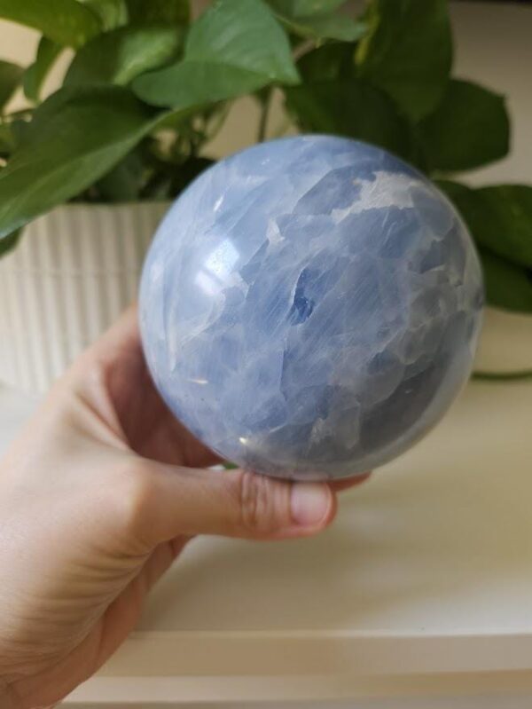 4 Inch Polished Blue Calcite Sphere: Madagascar Crystal, Calming and Inner Peace - Image 3
