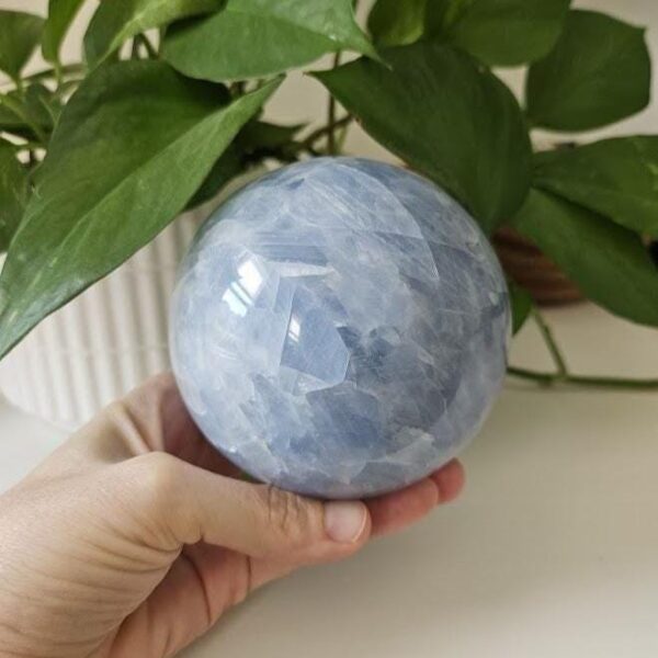 4 Inch Polished Blue Calcite Sphere: Madagascar Crystal, Calming and Inner Peace