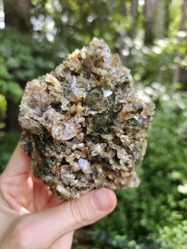 Raw Epidote Quartz Crystal Cluster: Forest Quartz from Turkey - Image 9