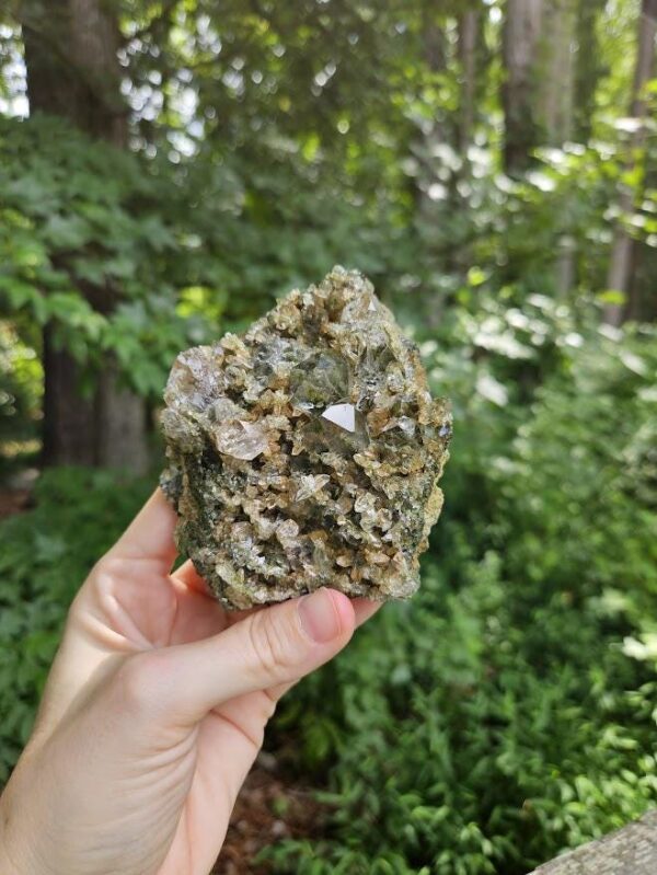 Raw Epidote Quartz Crystal Cluster: Forest Quartz from Turkey
