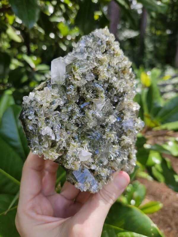 Forest Quartz Crystal Cluster: Raw Epidote & Clear Quartz from Turkey - Image 10