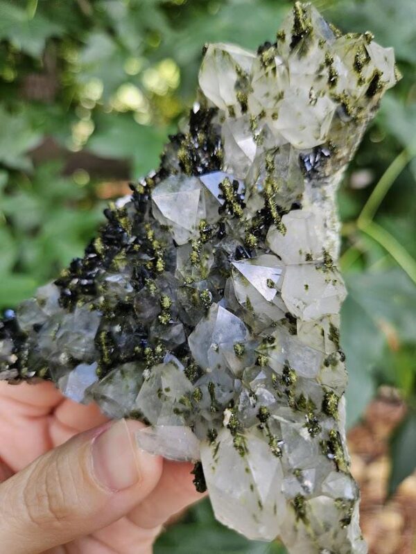Raw Epidote and Clear Quartz Cluster: Turkish Forest Quartz Crystal, Quality Crystals